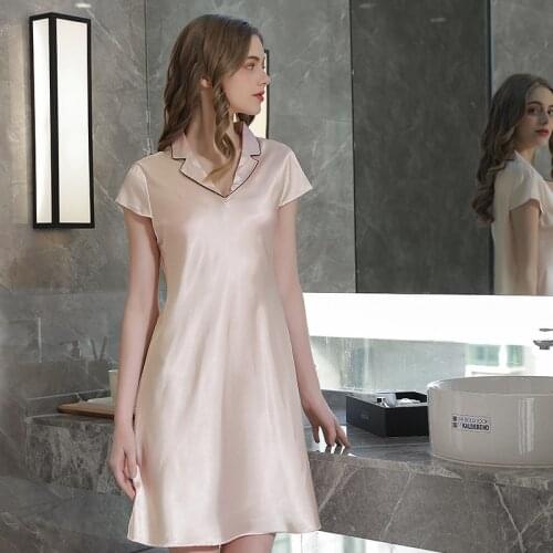 Sexy Nightdress Womens Summer Thin V-neck Nightwear Ice Silk Short Sleeve Nightgown Sleep Wear Homewear Nightwear Sleepwear