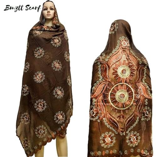 Latest African scarfs muslim women scarf embroidery desgin on back fashional desgin big cotton scarf for shawls BF-128