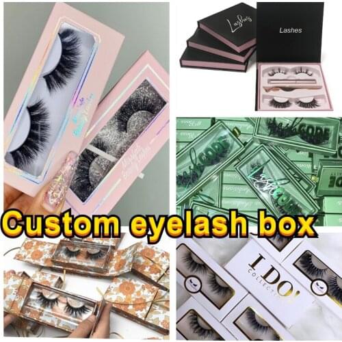 NEW Make Your Own Brand Logo Mink Lash Packaging Box Custom Rectangular Eyelash Case Luxury Glitter Inside Box 100/300pcs Custom