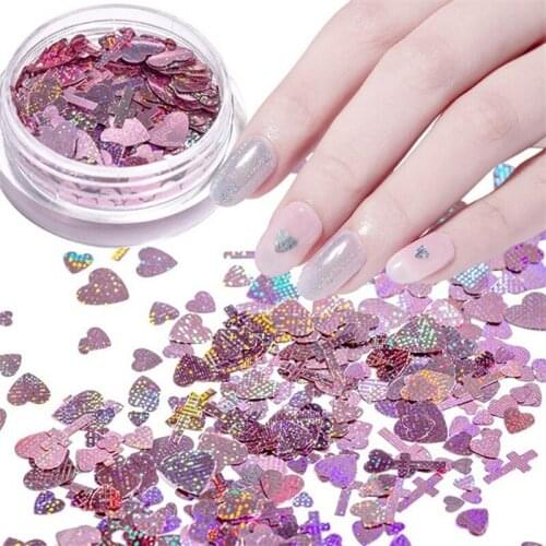 New Holo Laser Colorful Shining Cross Heart Glitter For Nails Art Japanese Korean Style Sequins For Body Face Party DIY Decor