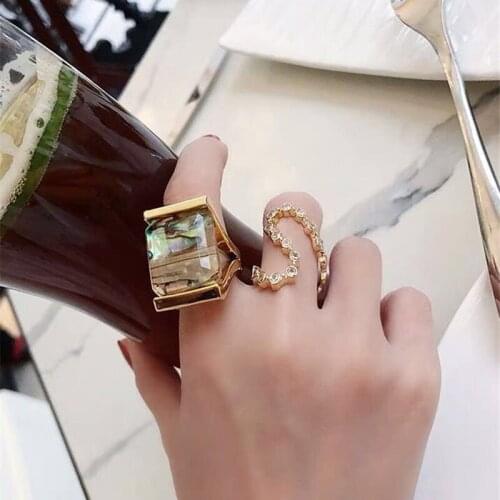 New Fashion Personality Trendy Geometric Square Ring Exaggerated Chic Big Size Resin Stone Rings for Women