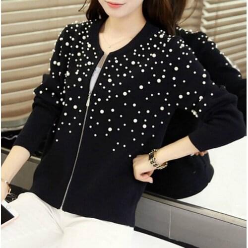 New Arrival 2019 Spring Women Cardigans Sweaters Knitted Christmas Sweater Tops Hiqh Quality Pearl beaded Cardigans Feminino