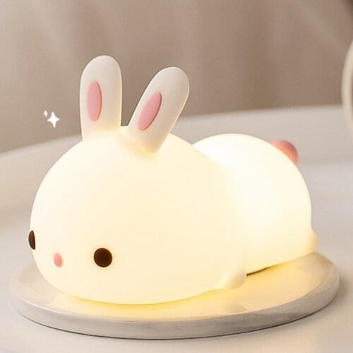 New Dropship LED Silicone Cute Rabbit Night Light For Childrens Gift Colorful Night Lamp Bedroom Baby Touch Light