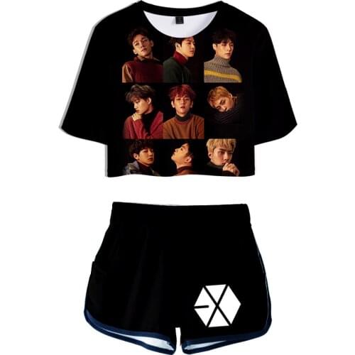 NEW Womens sports suit Korean popular mens group EXO 3D Womens sports suit pattern style casual HIP HOP Womens sports suit