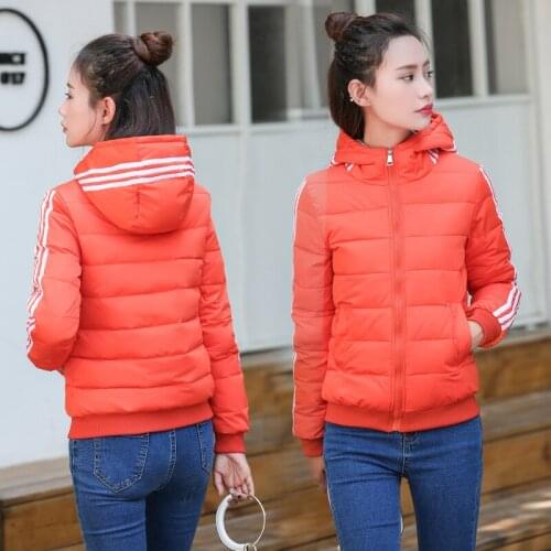Cotton-padded Clothes Woman Loose Coat Autumn Winter Three Bar Bar Down Cotton Paragraph. Motion Cotton-padded Jacket Group