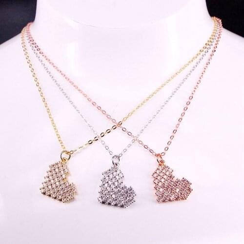 6PCS, Clear CZ Statement Necklace Charm Gold/Rose Gold/Silver Color Cubic Zirconia Heart Charms Pendant Micro pave necklace