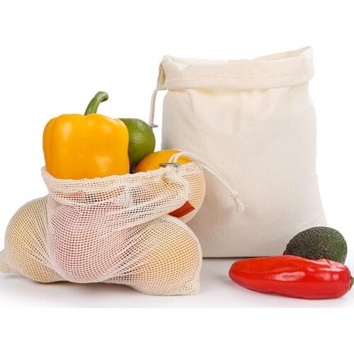 Vegetable Bags Reusable Cotton Drawstring Bundle Shopping Bag Supermarket Fruit Bread Bag Food Storage Kitchen Organizer