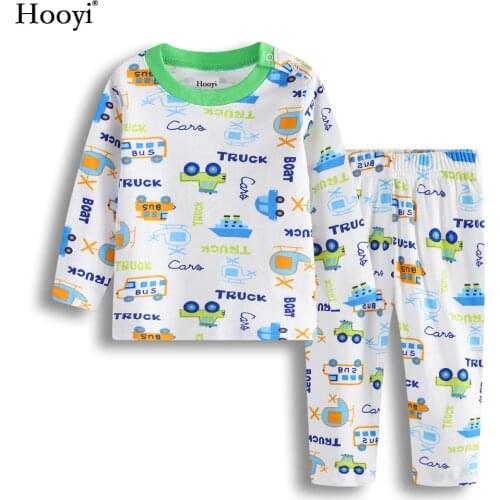 Hooyi Green Trucks Baby Boys Pajamas Clothes Set Children Sleep Sets Baby Sleepwear 100% Cotton Cartoon Bebe Clothing Nightgown