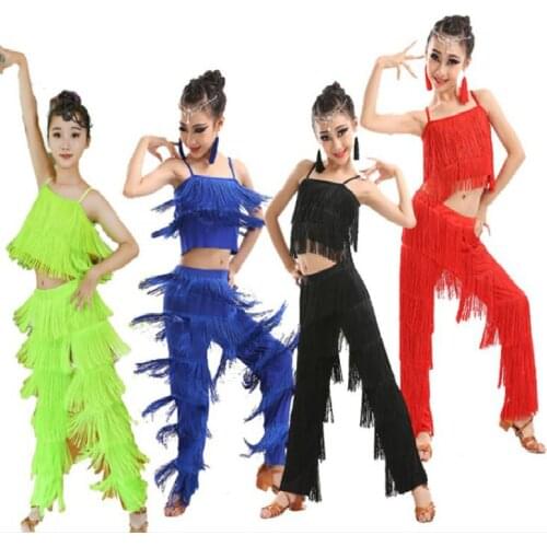 New Children Latin Dance Dress Girls Latin Dance Performance Competition Costumes Sleeveless Tops Tassel Pants Suit