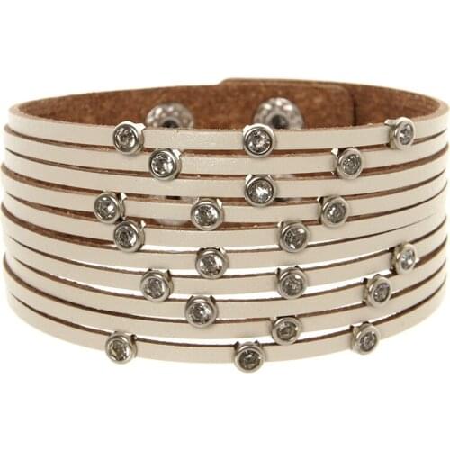 ORNAPRADIA Popular Bracelets for Women Bohemian Multi-layer Wide-sided Zircon Leather Bracelets Night Market Push Wholesale