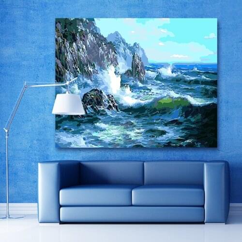 Water spray sea reef Hokkaido blue ocean paint by number art painting by numbers Water ripple Heart and soul, seaside