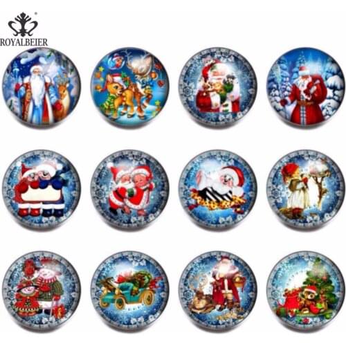 RoyalBeier 12pcs/lot Christmas Theme Multi Glass Charms 18mm Snap Button Jewelry For 20mm Snaps Bracelet Snap Jewelry KZ0790