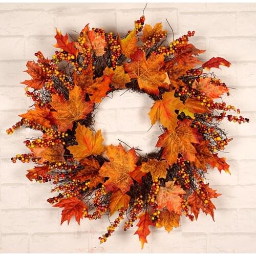 Christmas Thanksgiving Garland Autumn Simulation Maple Leaf Wreath Door Hanging Decor Holiday Pendant Wreath For Home