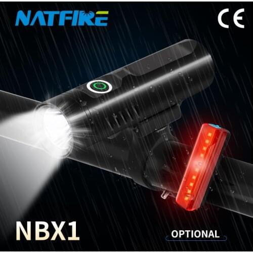 NATFIRE NBX1 Bicycle Light Front and Rear Light USB Chargeable Aluminum 1200-2600mAh Built in Battery Headlight for Cycling