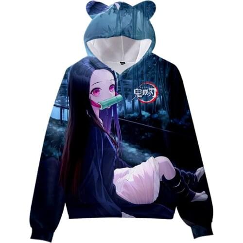 Popular Anime Demon Slayer Hoodies Cat Ears Cute Casual Hip Hop Boys/girls Kids Harajuku Streetwear Demon Slayer Sweatshirt
