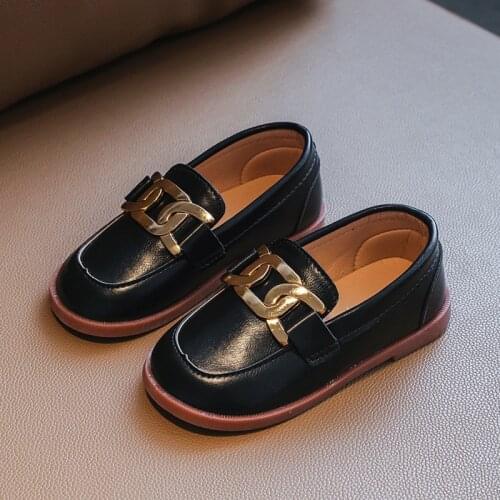 Children Leather Shoes for Boys Girls Unisex Kids Flats Loafers Metal Chains Classic Fashion Party Wedding Shoes 21-30 Oxfords