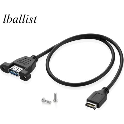 Lballist 50cm Type E Male to USB 3.0 Female Extension Cable Foil+Braided Shielded with Screw Panel Mount