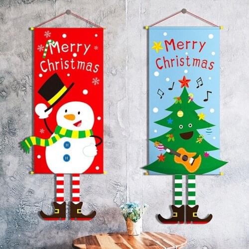 Home X-Mas Decoration Door Living Room Merry Christmas Elk Snowman Elf Hanging Flag Feliz Navidad Bandera New Year Gift Natal