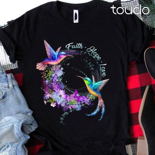 Faith Hope Love Wreath Hummingbird Couple Women t Shirt s 3xl Black