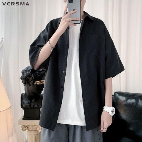 VERSMA Korean Fashion Plain White Shirt Men Women Blouse Summer Japanese Clothes Vintage Shirt Male Plus Size 5XL Dropshipping