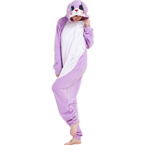 Adults Polar Fleece Purple Rabbit Animal Kigurumi Womens Mens Onesies Pajamas Cosplay Costume for Halloween and Carnival Party