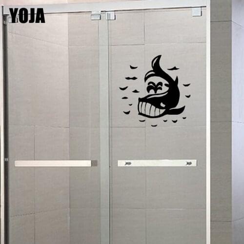 YOJA 28X28CM Funny Blue Whale Bathroom Glass Decals Home Decoration Wall Sticker G2-0515