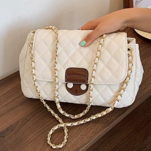 Diamond Lattice Flap Crossbody Bags for Women Leather Shoulder Bags Female Vintage Chains Handbags Sac Messenger Bag Girls New