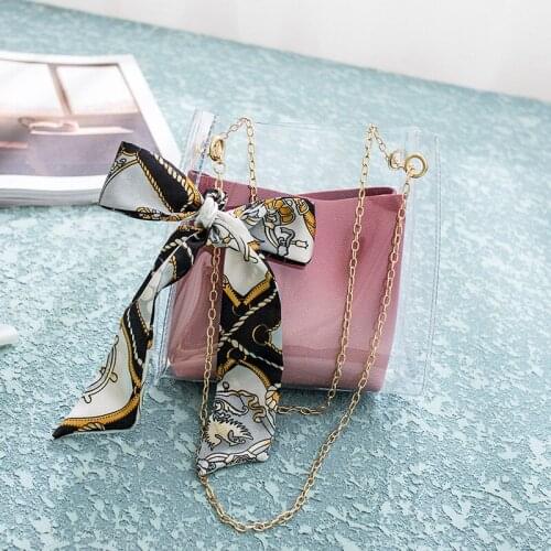 HOT 2019 Women Small Transparent Bucket Bags Chain Bag Totes Compound Female Bag sac transparent femme Dropshipping MQ-06