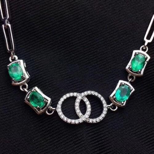 Natural green emerald Double loop Bracelet Natural gemstone bracelet S925 silver fashion elegant round women party fine jewelry