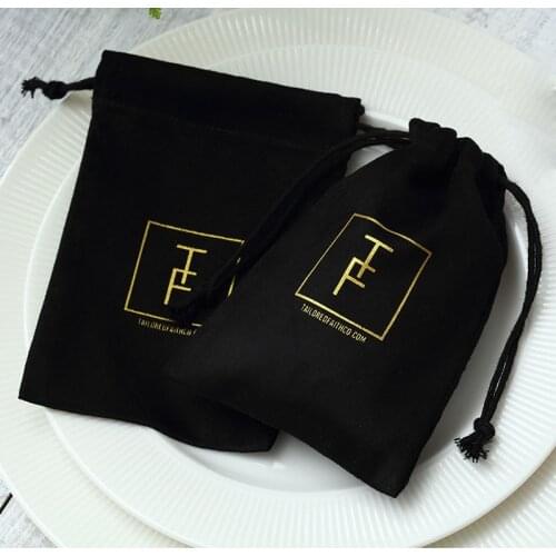 100 Black Flannel Jewellry Gift Bags Personalized Logo Jewelry Packaging Chic Drawstring Pouches for Wedding Party Decoration