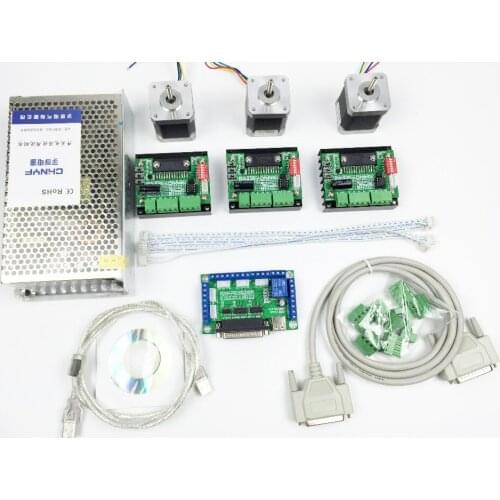 CNC Router mach3 3 Axis Kit, 3pcs TB6560 driver + 5 axis stepper motor controller + 3pcs nema17 1.8A motor + 24V power supply