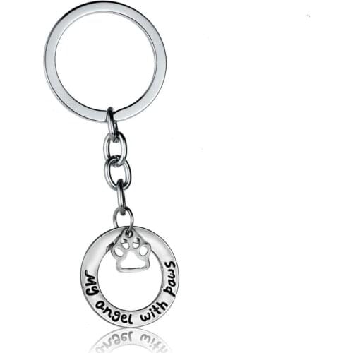 36PC My Angel With Paws Round Pendant Keyrings Hollow Pet Dog Paw Keychains Women Men Key Chains Pet Lovers Gifts Key Rings Hot