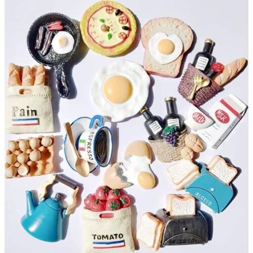 3D French Bread Basket Egg Milk Pan Breakfast Tomato Magnetic Refrigerator Paste Sticky Home Decoration Food Fridge Magnet