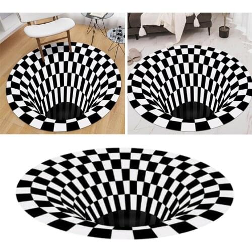 3D Rug Round Creative Area Rug Black White Lattice Rug Room Mats