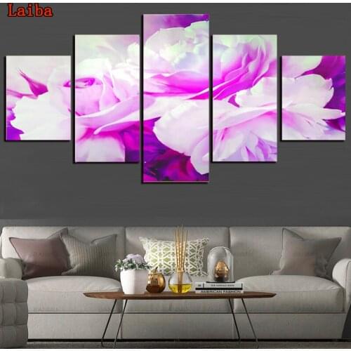 5PCS Diamond Painting Pink flowers Kit rhinestone Diamond Art Full Drill Mosaic Embroidery Cross Stitch Decorations Home Decor