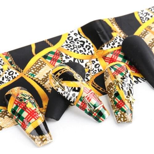 9pcs Leopard Printed Luxury Nail Foil Paper Nail Art Stickers Transfer Gel Decals Slider Wraps Decorations Accessories TRDP910-1
