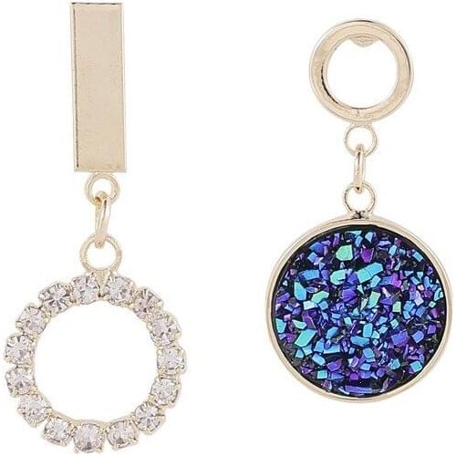 925 Silver Needle Star Earrings Female Blue Crystal Cluster Star Round Asymmetric Earrings New Temperament Personality Earrings