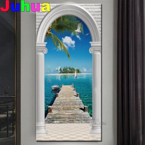 60x120cm Diamond Painting Romantic Mediterranean Door Full Round Diamond embroidery Cross stitch Diamond mosaic home Art Gift
