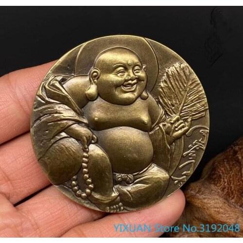 Colección de sellos de bronce cara sonriente Buda Maitreya de cobre puro Buda sello conmemorativo budista feliz Buda jugand