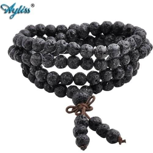 Ayliss Drop Ship Lava Stone Diffuser Bracelets 108 Beads Reiki Healing Balance Buddha Prayer Men Women Bracelet Necklace Jewelry