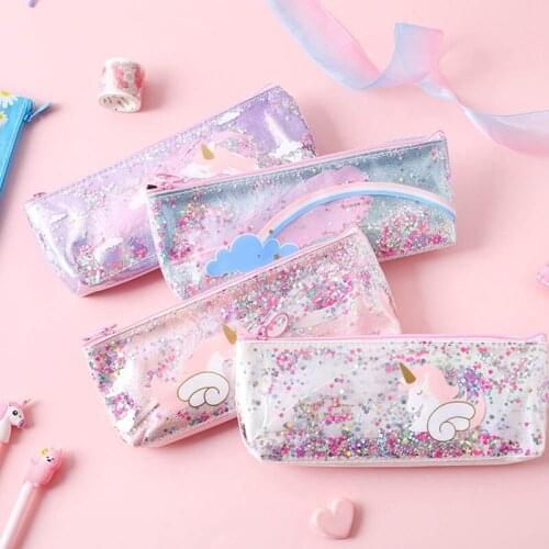 Unicorn Pencil Case Cute Shining PU Pencilcase School Pen Case Supplies Pencil Bag School Box Pencils Pouch Stationery