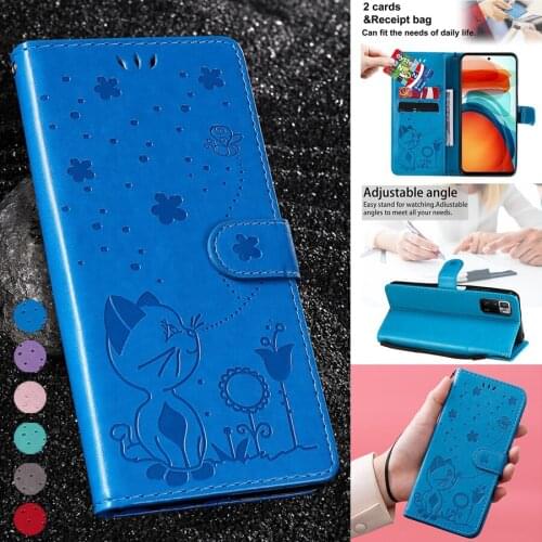 Cat Bee Anti-fall Wallet Leather Case For Xiaomi Redmi Note 10/10S/10Pro Max Note 9/8/7 Pro 9 9A 9C 9T 8 8A Mi Poco X3/F3/M3 Pro