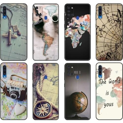 Black tpu Case For Samsung Galaxy A50 50S A30S A10 A01 A11 A21S A31 A41 A51 A71 M21 M30S S10 LITE Cover World Map Travel Plans