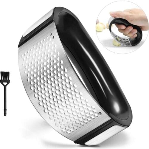 UPORS Stainless Steel Garlic Press Manual Garlic Chopper with Brush Easy Clean Dishwasher Safe Garlic Peeler Kitchen Accessories