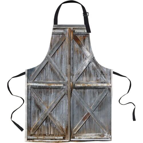 Brown Wood Plank Door Retro Apron Woman Adult Bibs Home Cooking Baking Coffee Shop Cleaning Canvas Aprons Kitchen Accessory