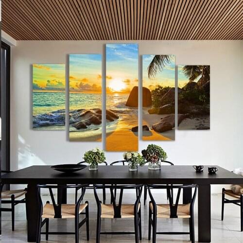 Canvas Painting color seaside Sunset seascape 5 Pieces Wall Art Painting Modular Wallpapers Poster Print for living room Decor