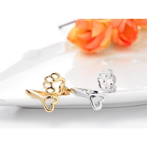 2019 Fashion Women Girl Cute Simple Metal Love Heart Cat Dog Foot Open Adjustable Rings Animal Style Hollow Paw Ring Jewelry
