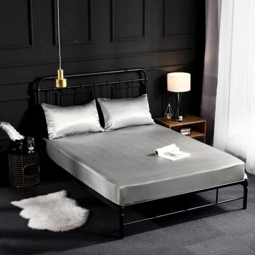 Fitted Sheet Satin Silk Bed Linen Adult Queen Double Twin Single King Girl Red Grey White Black With Elastic 180x200 Pillowcase