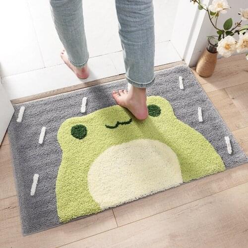 Frog and Bear Flocking Bath Mat Home Decoration Door Mat Non-slip Absorbent Bathroom Doormat Super Soft Fiber Bath Rug