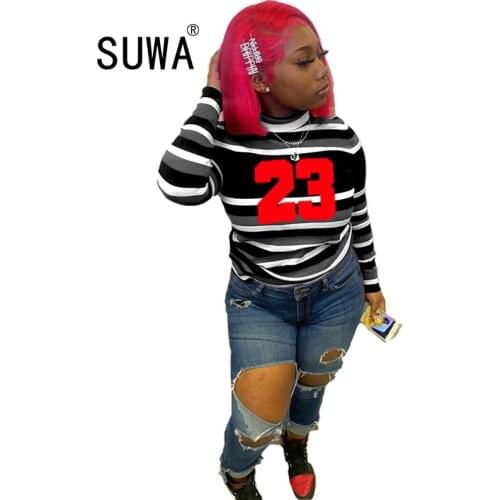 2021 Hot Recommend Style Contrast Color Striped Letter Printed Summer Outfits Pullover T-Shirt Top Vintage Casual Sweatshirt